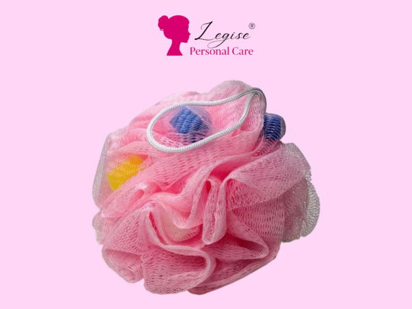 Legise Exfoliating Bath Loofah with Soft Mesh & Built-in Sponge – Pink Shower Puff for Deep Body Cleansing & Gentle Skin Exfoliation (Large) - Image 2