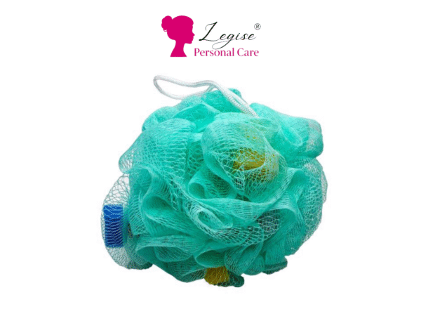 Legise Exfoliating Bath Loofah with Soft Mesh & Built-in Sponge – Green Shower Puff for Deep Body Cleansing & Gentle Skin Exfoliation (Large)