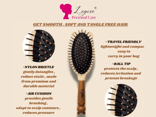 Legise Oval Hair Brush – Anti-Static Paddle Brush for Smooth Detangling (Brown) - Image 3