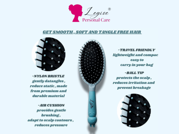 Legise Oval Hair Brush – Professional Hair Detangler with Soft Bristles (Blue) - Image 3