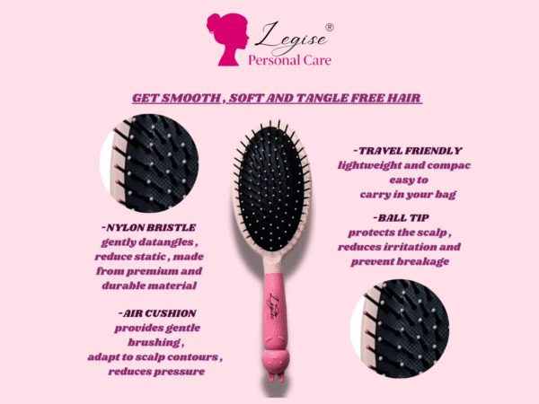 Legise Pink Oval Hair Brush – Gentle Detangler for Women & Girls - Image 3
