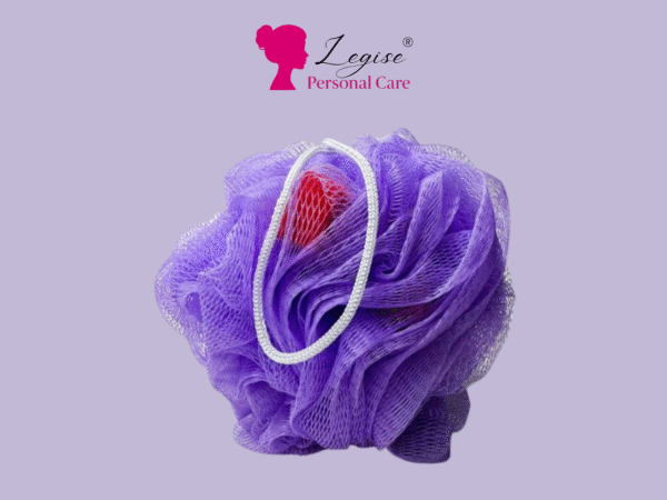 Legise Exfoliating Bath Loofah with Soft Mesh & Built-in Sponge – Purple Shower Puff for Deep Body Cleansing & Gentle Skin Exfoliation (Large) - Image 2