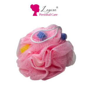 Legise Exfoliating Bath Loofah with Soft Mesh & Built-in Sponge – Pink Shower Puff for Deep Body Cleansing & Gentle Skin Exfoliation (Large)
