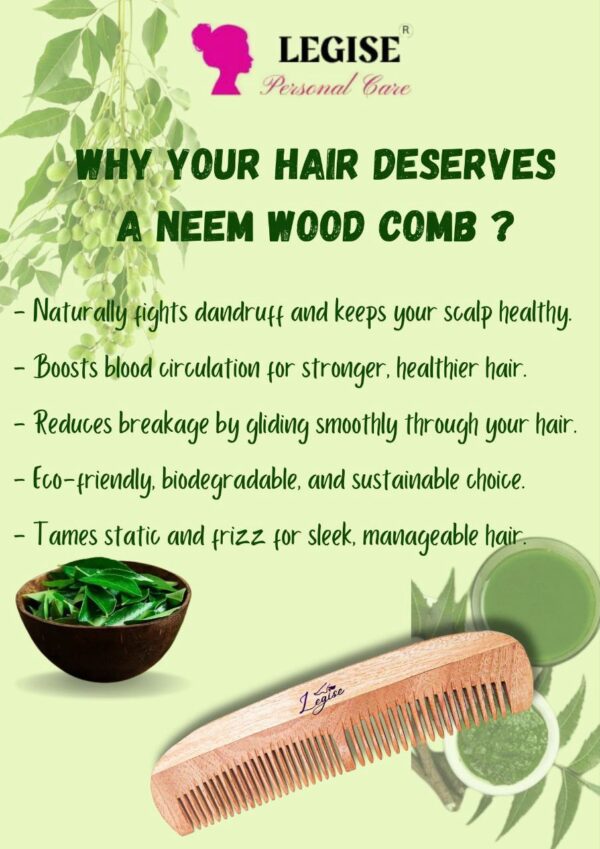 Legise Premium Neem Wood Comb | Hair Growth & Scalp Health | Anti-Dandruff | Eco-Friendly Hair Care Tool - Image 4