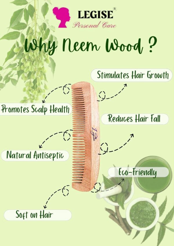 Legise Premium Neem Wood Comb | Hair Growth & Scalp Health | Anti-Dandruff | Eco-Friendly Hair Care Tool - Image 3
