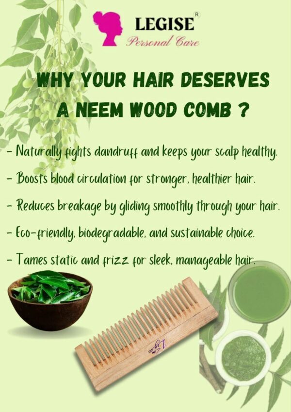Legise Handmade Neem Wood Comb | Boosts Hair Growth | Reduces Hair Fall | Natural Eco-Friendly Hair Comb - Image 4