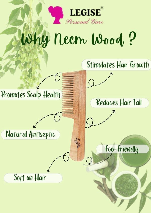 Legise Neem Wood Comb for Hair | Natural Dandruff Control & Growth | Eco-Friendly Wooden Hair Comb - Image 3