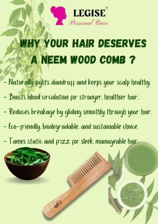 Legise Neem Wood Comb for Hair | Natural Dandruff Control & Growth | Eco-Friendly Wooden Hair Comb - Image 4