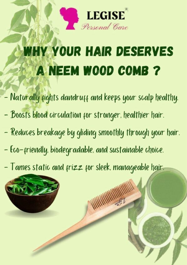 Legise Neem Wood Tail Comb | Stimulates Hair Growth | Natural Anti-Dandruff | Eco-Friendly Hair Tool - Image 4