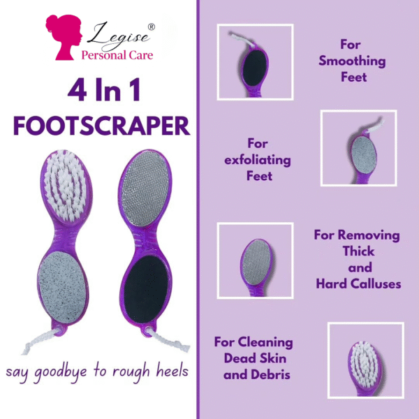 Legise 4-in-1 Foot Scraper Brush | Pedicure Tool with Pumice Stone, Brush, File & Scrubber | Foot Care Essential - Image 4