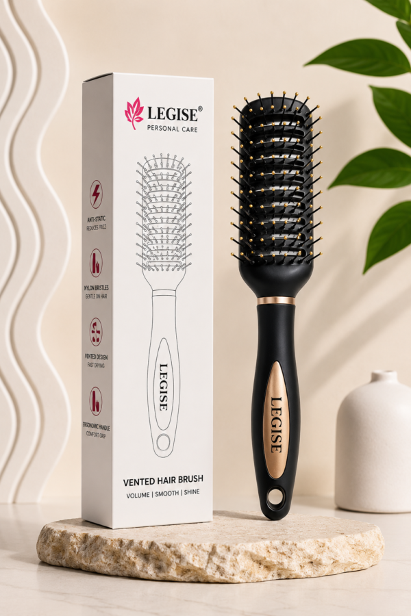Legise mini black curved flat hair brush compact travel size