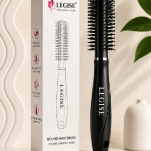 Black round hair brush barrel and bristles detail