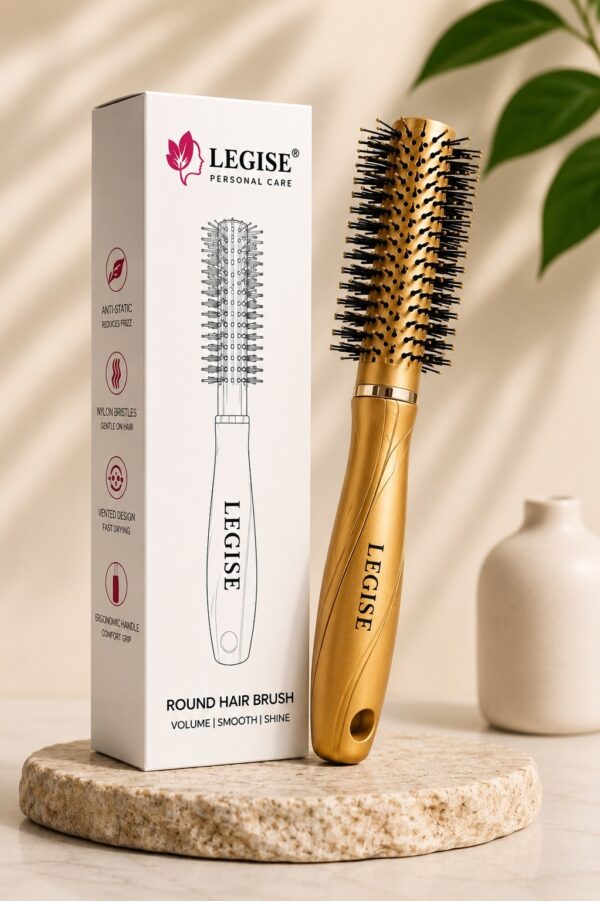 Legise golden round hair brush premium gold finish blow dry brush