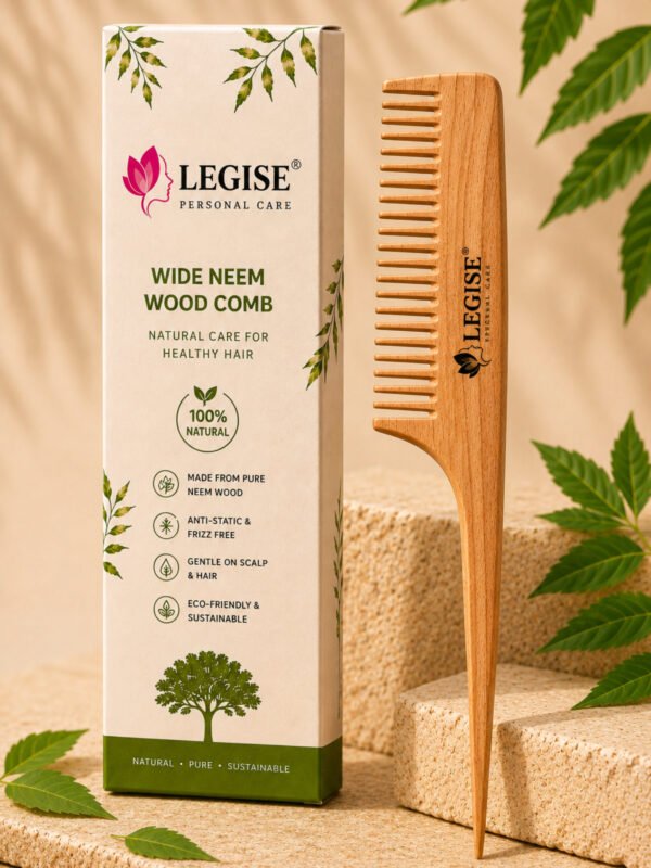 Legise Neem Wood Tail Comb | Stimulates Hair Growth | Natural Anti-Dandruff | Eco-Friendly Hair Tool